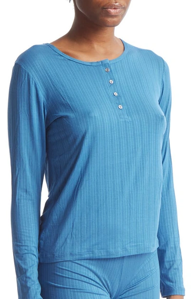 Hanky Panky Mellowluxe™ Long Sleeve Henley Top In Storm Cloud Blue