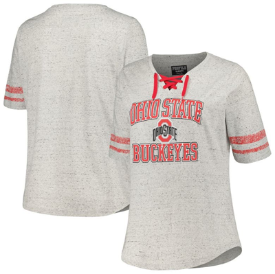 Profile Heather Gray Ohio State Buckeyes Plus Size Striped Lace-up T-shirt