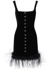 Alessandra Rich Embellished Feather-trimmed Velvet Mini Dress