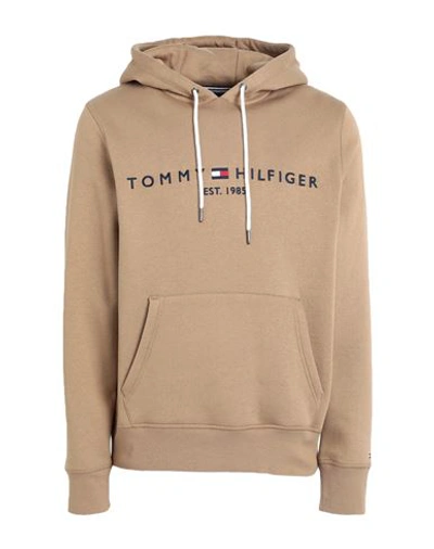 Tommy Hilfiger Tommy Logo Hoody Man Sweatshirt Camel Size M Cotton, Polyester In Beige