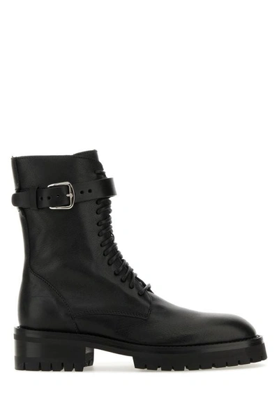 Ann Demeulemeester Cisse Leather Combat Boots In Black