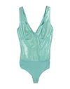 Elisabetta Franchi Woman Bodysuit Turquoise Size 4 Polyester, Polyurethane, Polyurethane Coated In Blue
