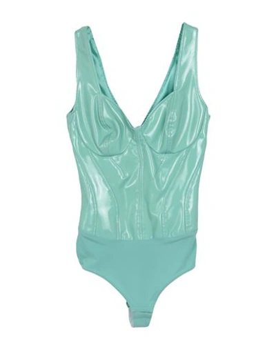 Elisabetta Franchi Woman Bodysuit Turquoise Size 4 Polyester, Polyurethane, Polyurethane Coated In Blue