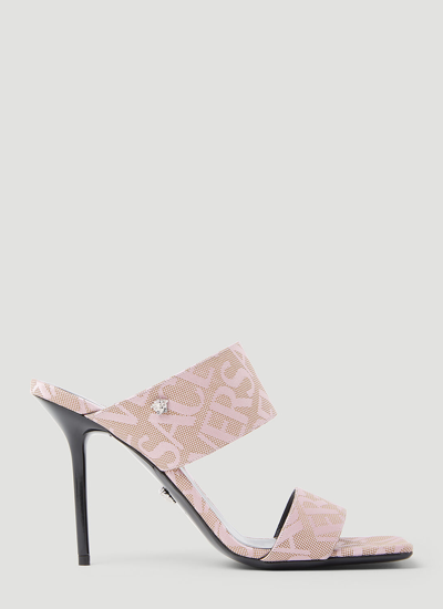 Versace Logo Jacquard Mule Sandals In Beige