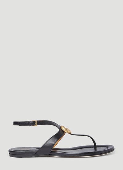 Gucci Double G Leather Thong Sandals In Black