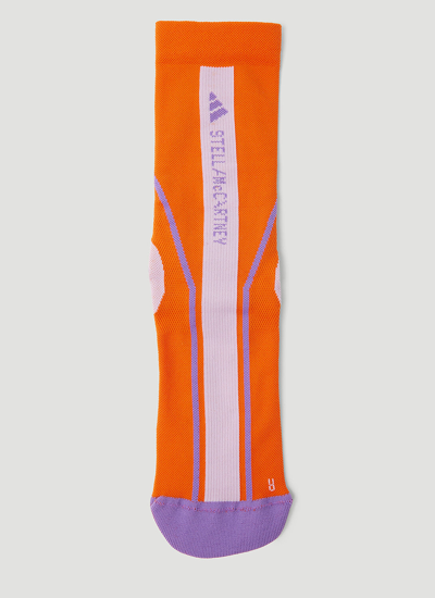 Adidas By Stella Mccartney Intarsia-knit Logo Socks In Orange