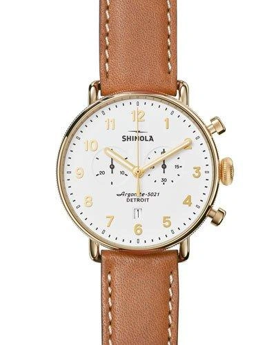 Shinola Men's 43mm Canfield Chronograph Watch, White/tan In White/brown