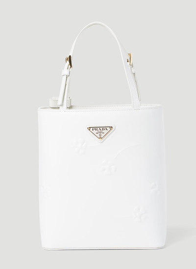 Prada Flower Embossed Mini Tote Bag In White