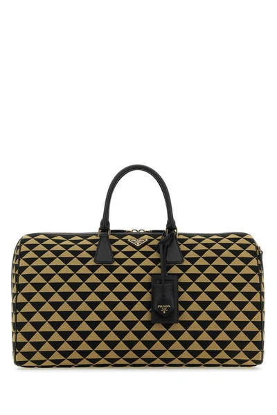 Prada Symbole Embroidered Fabric Travel Bag In Printed
