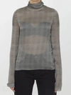 Saint Laurent Sheer Plaid High Neck Blouse In Black