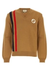 Gucci Beige Sweater With Interlocking G And V Neck In Wool Man In Brown