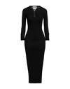 Moschino Woman Long Dress Black Size 6 Virgin Wool, Polyamide, Elastane, Calfskin