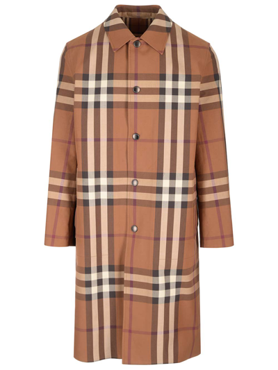 Burberry Embroidered Cotton Eversible Overcoat In Brown
