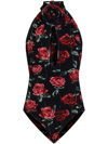 Magda Butrym Womens Black Floral-print Slim-fit Stretch-woven Bodysuit In Black