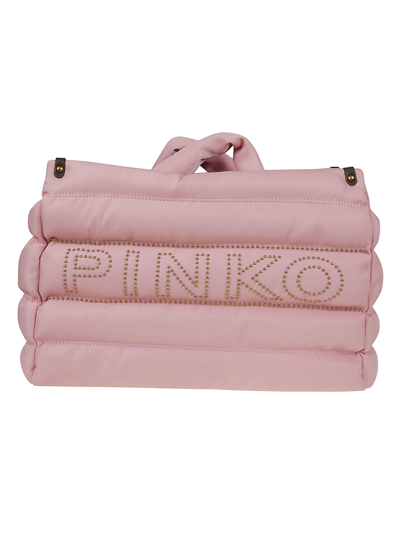 Pinko Logo Embellished Padded Tote Bag In Q Cipria