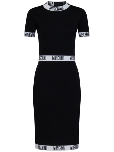Moschino Logo Tapes Midi Dress In Black