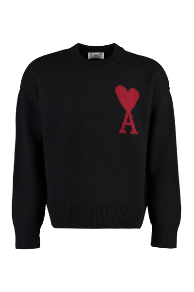 Ami Alexandre Mattiussi Crew-neck Wool Sweater In Black
