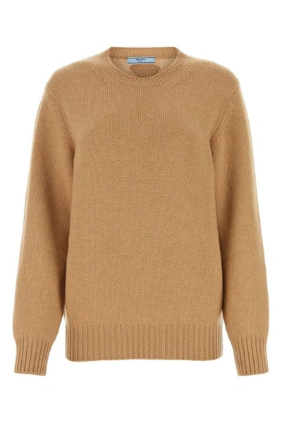 Prada Woman Camel Wool Blend Sweater In Brown