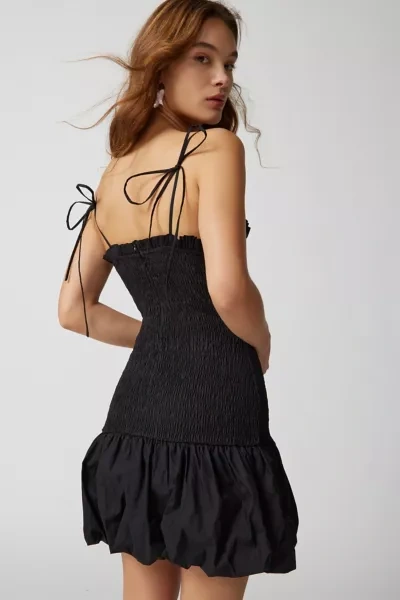 En Saison Smocked Bubble Hem Mini Dress In Black | ModeSens