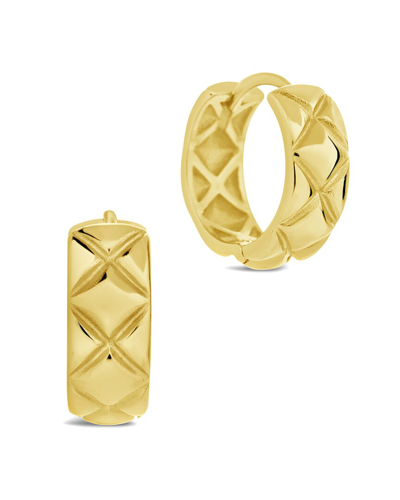 Sterling Forever 14k Plated Bridget Quilted Micro Hoops In Gold