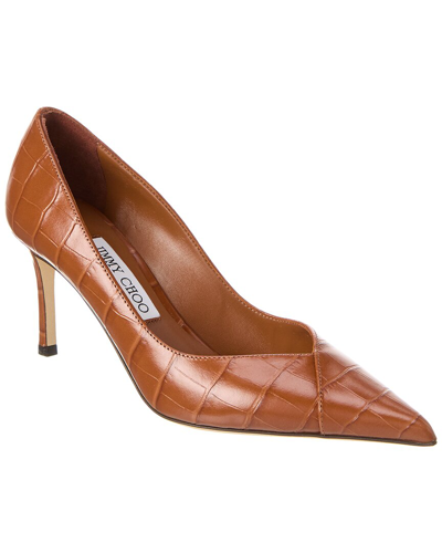 Jimmy Choo Cass 75 Croc-embossed Leather Pump In Brown