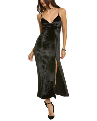 Alice And Olivia Julietta Velvet Slit Midi-dress In Black