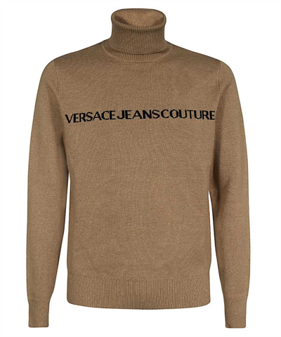 Versace Jeans Couture Logo Turtleneck Knit In Brown