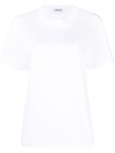 Miu Miu Logo-embroidered Cotton T-shirt In Multi-colored