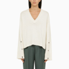 Loulou Studio V-neckline Textured Knit Sweater In White