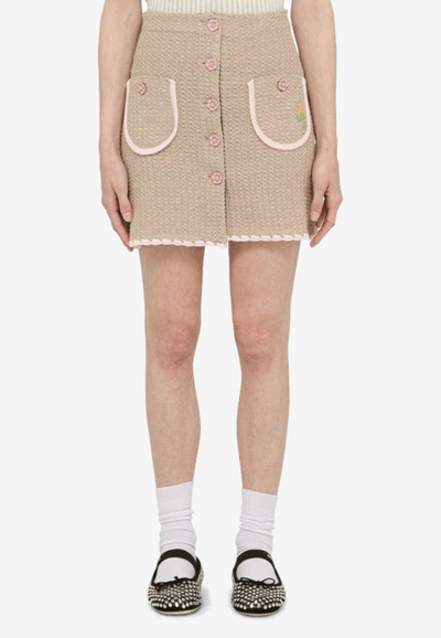 Cormio Chiara Embroidered Crocheted Metallic Cotton-blend Mini Skirt In Beige