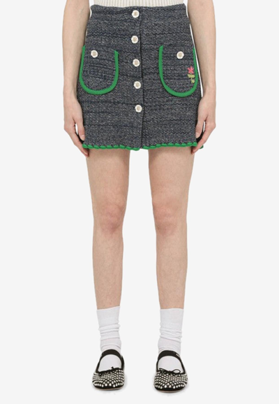 Cormio Chiara Flower-buttons Mini Skirt In Navy
