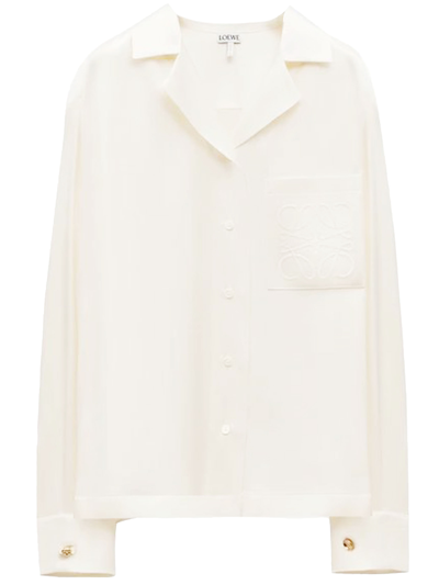 Loewe Anagram Logo-embroidered Silk Pyjama Top In White