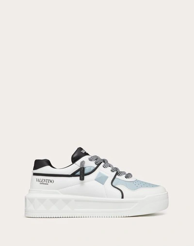 Valentino Garavani One Stud Xl Nappa Leather Low-top Sneaker In White/black/azure