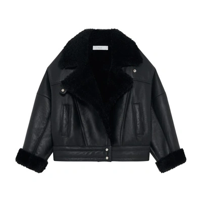 Iro Womens Bla11 Octavi Oversized Sheepskin Leather Jacket In Black_black