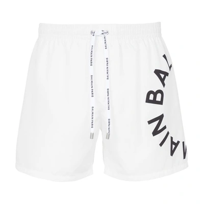 Balmain Logo-print Swim Shorts In White