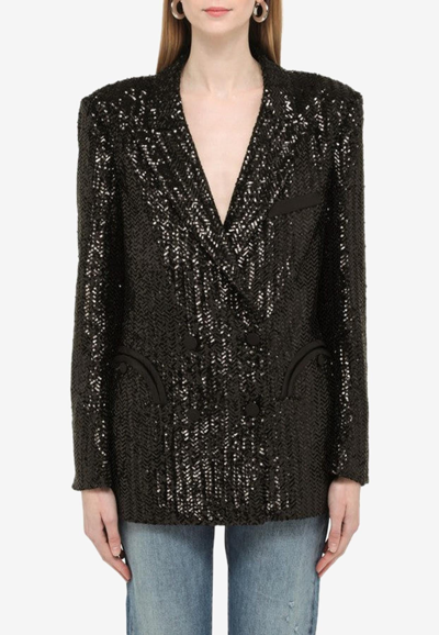 Blazé Milano Double-breasted Sequined Blazer In Black