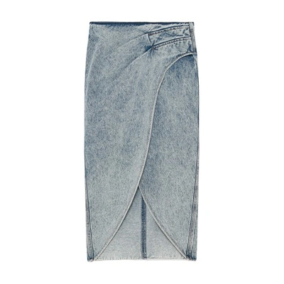 Iro Etana Wrap-front Denim Midi Skirt In Snow_blue