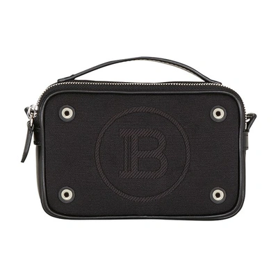 Balmain Mini Reporter Bag In Canvas And Leather In Black