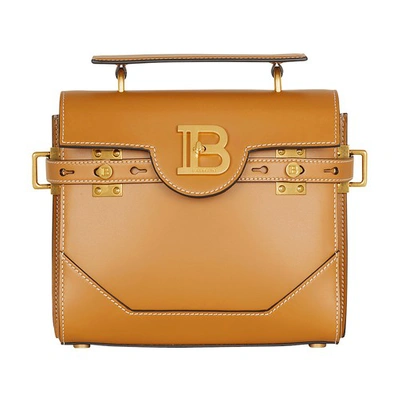 Balmain Bbuzz 23 Calfskin Leather Shoulder Bag In Brown