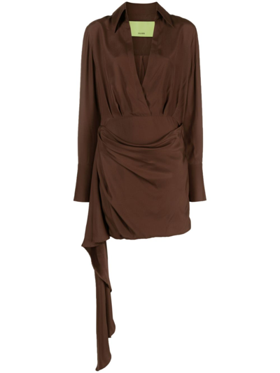 Gauge81 Gravia Draped Shirt Minidress In Brown