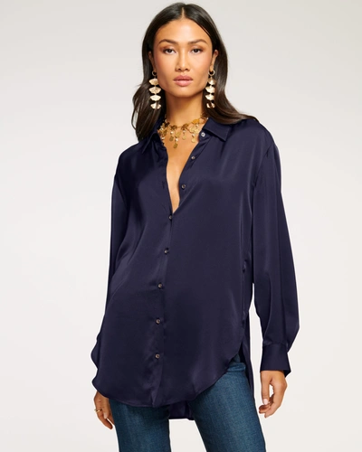 Ramy Brook Kolby Button Up Blouse In Navy