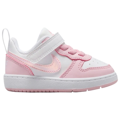Nike Girls' Little Kids' Court Borough Low Recraft Stretch Lace Casual Shoes In White/pink Foam