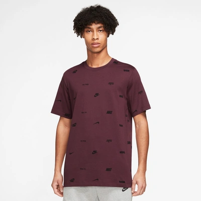 Nike Mens  Nsw Club+ All Out Print T-shirt In Night Maroon/night Maroon
