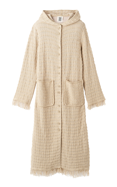 BY MALENE BIRGER TALLULA HOODED FRINGED COTTON-BLEND KNIT LONG COAT