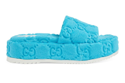 Pre-owned Gucci Gg Platform Sandal Blue (women's)