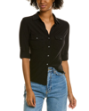 James Perse Cotton V-neck Button-up Shirt In Black