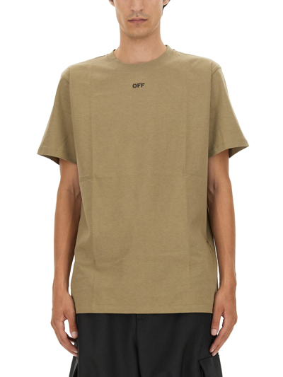 Off-white T-shirt With Arrow Embroidery In Beige
