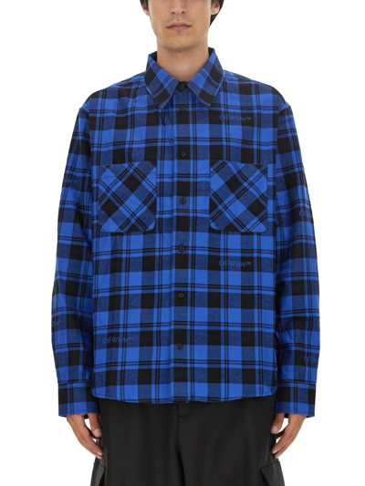 Off-white Check-print Zip-up Shirt In Blue