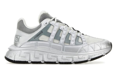 Pre-owned Versace Trigreca Sneaker White Silver In White/silver