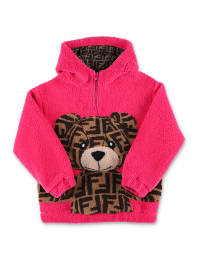 Fendi Fuchsia Sweatshirt With Bear For Girl In F0uj3 Fuxia